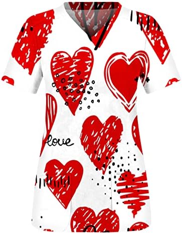 Scrub feminino Tops do Dia dos Namorados Corações de amor Camiseta fofa de verão Mangas curtas de roupas de trabalho enfermeiro