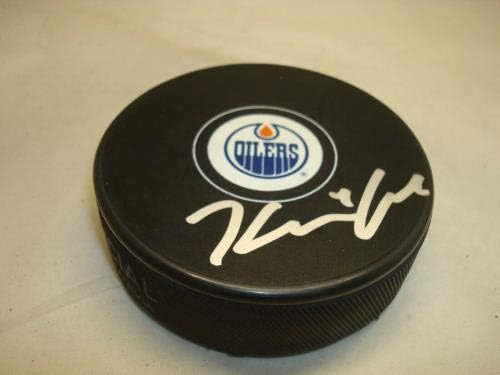 Keegan Lowe assinou o Edmonton Oilers Hockey Puck autografado 1b - Pucks autografados da NHL