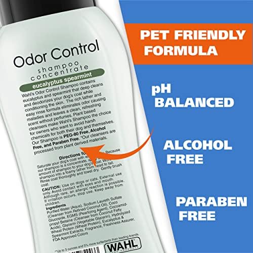 Shampoo de controle de odor wahl para cães e animais de estimação - eucalipto e desodorizador de animais para limpeza e frescor