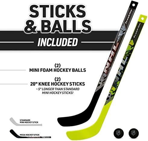 Franklin Sports Mini Hockey Goal Set - gol de hóquei no joelho interior + shinny hockey sticks - mini bolas de hóquei de espuma +