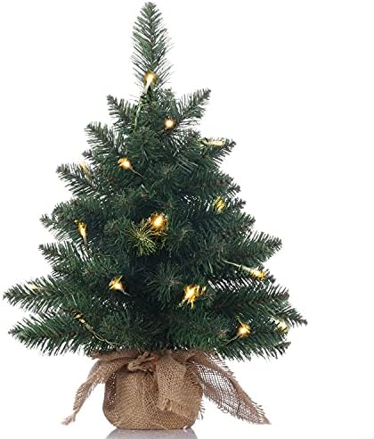 Árvore de Natal Artificial pré-iluminada, árvore de Natal em miniatura de 20 polegadas com 20 luzes LED, 70 dicas de ramificação,