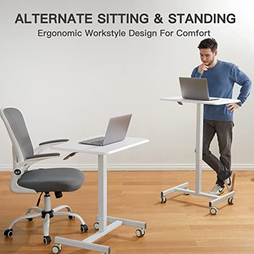 Huanuo Mobile Standing Desk de altura ajustável, mesa de laptop móvel 27 polegadas, mesa de pé com mola a gás, estação de trabalho