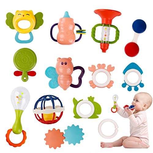 Tinabless 12pcs Baby Rattle Toys Brinquedos infantis Toys de dentição para bebês 6 a 12 meses, Baby Toys 3-6 meses 6-12 meses Baby Toys