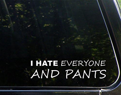 Eu odeio todo mundo e calça - para carros Decalque de janela de adesivo de carros engraçados de carros de vinil | Branco | 8,75 polegada