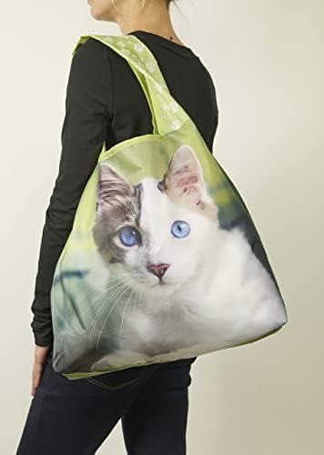 Sacos de supermercado reutilizáveis ​​de O-Witz | Cat, pacote azul | Design lavável com alças grandes para máxima conveniência |