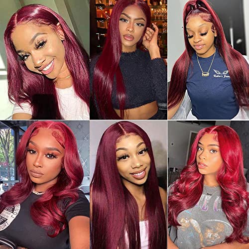 SAMRABEAUTY 99J Borgonha Lace Front Wigs Human Human Human Human Human 99J 13x4 HD Transparente renda reta perucas frontais de 180% de densidade pré -arrancada com perucas de cabelo para mulheres negras