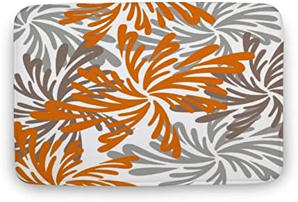 Tapetes de banho de arte rústica, dálias laranja e cinza e marrom dálias florais florais laváveis ​​portas de capacho