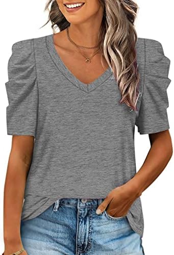 Tops femininos com manga soprada camiseta de verão Solid-deco