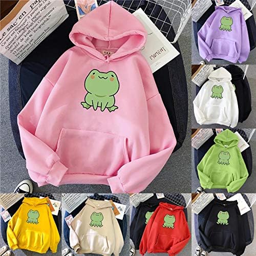 Hoodie fofo para mulheres adolescentes meninas de manga longa Tops de retalhos Kawaii Frog Graphic Sweetshirts Casual Fashion Pullover