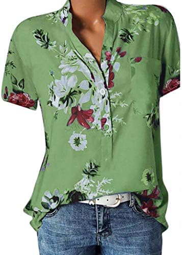 Tops de verão para mulheres 2023 Mulheres Casual Dandelion Prinha redonda de mangas curtas Camisa blusa de túnica solta Top Women