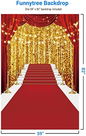 Funnytree 5x7ft Fotografia de tapete vermelho Caso -pano de fundo Golden Glitter Wedding Birthday Awards Cerimônia de Backgramento