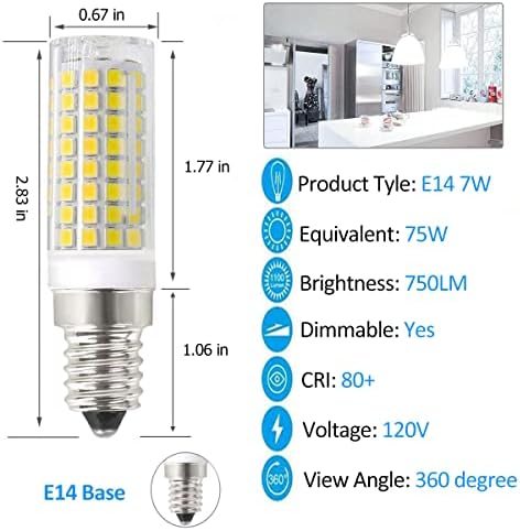 SZHZS E14 LIGADA DE CAPELA DE BULER LED DE LED DE LED BULBAS CAPEL BASE, E14 BASE 7W Equivalente a 75 watts Luz do