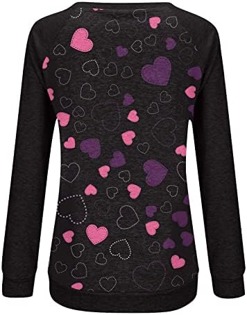 Jjhaevdy Dia dos Namorados Camisas Femininas Pulloves gráficos Love Cartão de coração Impressão Sorto de moletom casual Pullover