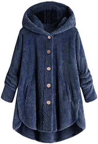 Womens Winter Casual Sherpa Fleece Jacket Botão de manga longa Bolsos de casaco de roupas de moda sólidas