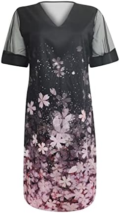 Moda feminina Floral Posicionamento Imprimir Vestido de manga curta de decote em V