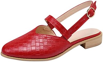 Sapatos de planícies para mulheres conforto tornozelo tira pontuda sandálias slingback slingback bombas de bloco de salto baixo