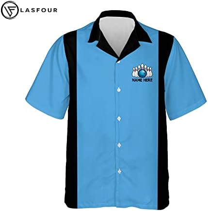 Lasfour Camisetas de boliche personalizadas para homens retro, boliche vintage Botão de manga curta Camisa havaiana