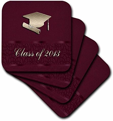 3drose Beverly Turner Graduation Design - Cap e Diploma, classe de 2013, ouro em vermelho - conjunto de 4 montanhas -russas