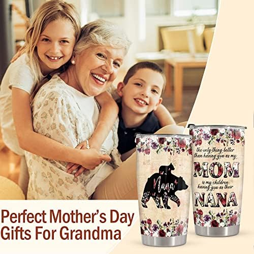 Hzizi 20oz Grandma Tumbler com tampa do dia das mães Presentes para vovó Nana Bear - Vovó Presentes de netos netos - presentes