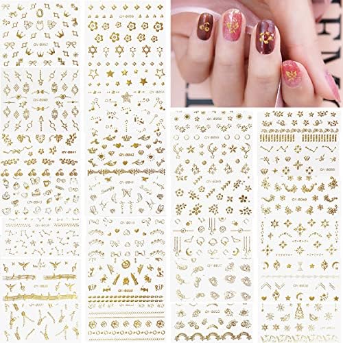 Atendimentos da arte da unha dourada do zoance Gold, 30 lençolas de estilo 3D FLORES BORBERTLIES DE BORBURAS DE FLORES DE BORBURAS