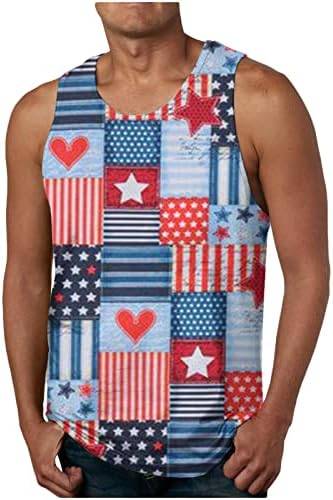 Pimoxv 4 de julho Tampo de tanques para homens 2023 Independência Dia dos EUA bandeira impressa camisetas sem mangas ginástica
