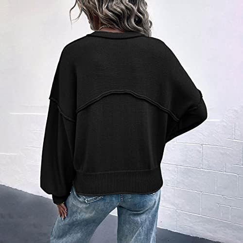 Suéteres de pullover feminino Moda temperamento reverso bolso de bolso sólido manga de suéter de suéter suéteres