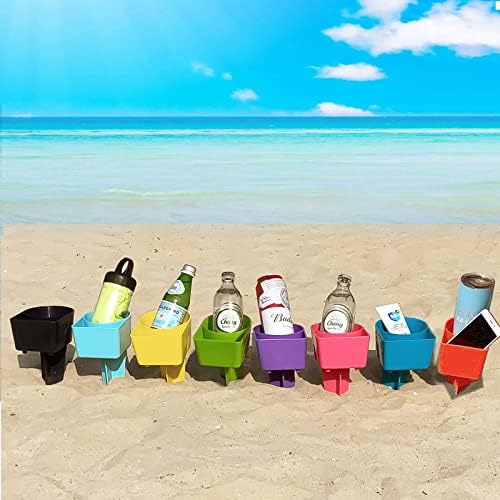 Pacote de 8 da xícara de praia com bolso, porta-voz multifuncional para a chave de óculos de sol do telefone de bebida,