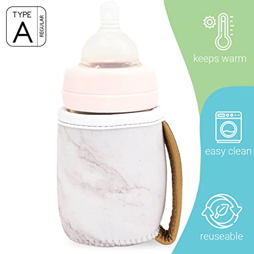 Milkboozii de 4 oz a 5 onças de manga de mamadeira de vidro de bebê reutilizável com alça de neoprene um hidrato, tampas