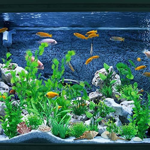 Plantas de decorações de aquário Pietypet, 25pcs Decoração de aquário Plantas verdes com conchas naturais, acessórios de tanque de peixes, tanque de peixes decoração de plástico grande planta para aquários