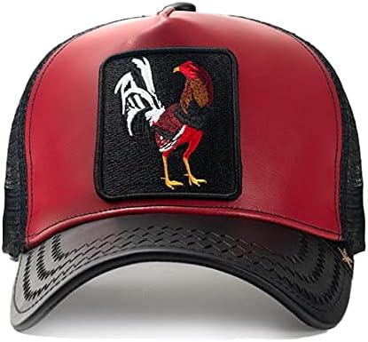 Chapéu de Estrela Dourada - Capinho Rooster Black/Borgonha Lutador de couro Chapéu de caminhão