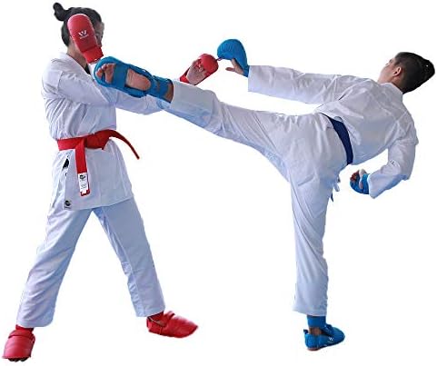 Wesing wkf luvas de karatê com proteção de polegar azul vermelho