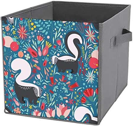 Flores e gambás selvagens Bincos de armazenamento dobráveis ​​Cubos Organizador Caixas de armazenamento de tecido da moda insere gavetas de cubo 11 polegadas