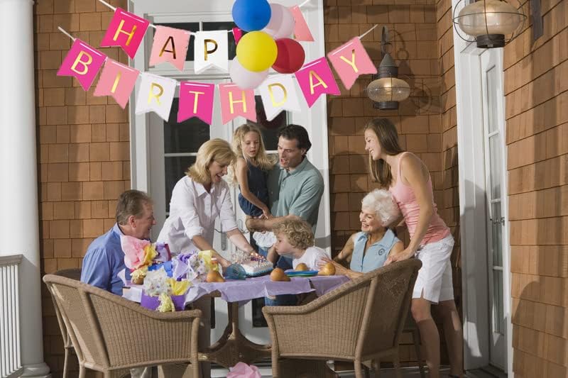 Banner de feliz aniversário rosa com cartas douradas Feliz aniversário Bunting Garland para decorações de festas de