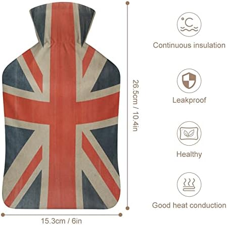 Bandeira britânica garrafa de água quente com capa macia para compressa quente e terapia a frio alívio da dor 6x10.4in