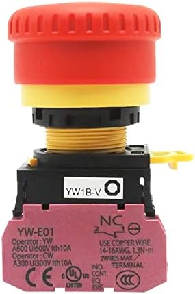 YW-E01 YW1B-V 22mm 10A Cabeça de cogumelos Push de parada de emergência interruptor 1 Normalmente fechado