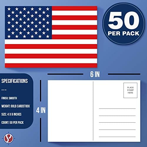 Cartão postal de 4 x 6 ”em branco dos EUA, cartões postais patrióticos da bandeira americana, 4 de julho - sem necessidade