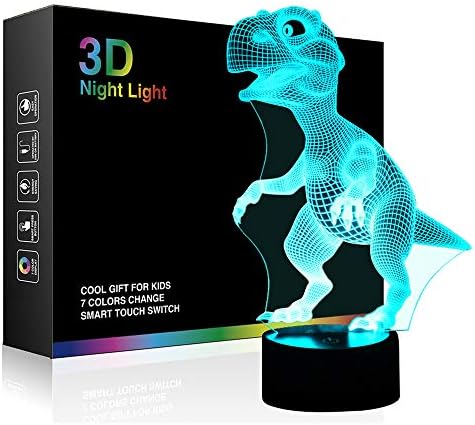 Ticente Dinosaur 3d Night Light Touch Lâmpada de mesa ativada, 7 cores Luzes de ilusão de ótica 3D com acrílico, base ABS e carregador USB para presentes de crianças para crianças