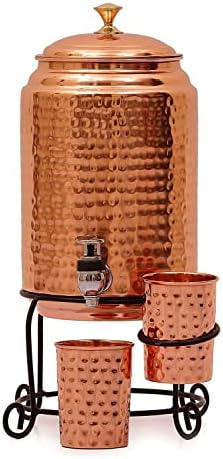 100 % Pure Copper Hammersed Dispenser Recipler Tank de água 5000 ml com 2 vidro de cobre e ferro de estar para casa e cozinha |