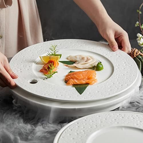 Redondo gelo seco sashimi placa criativa bandeja de sushi de cerâmica salmão salmão de salmão molecular lanche de prato para restaurante em casa