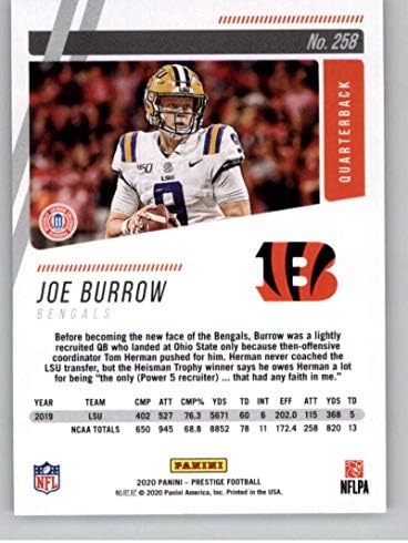 2020 Prestige NFL 258 Joe Burrow RC Rookie Cincinnati Bengals Official Panini Football Trading Card