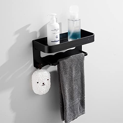 Caddy de chuveiro Fvrtft, prateleiras do banheiro Design oco, com barra de toalha e 2 ganchos, prateleira de chuveiro autônoma, sem perfuração à prova de ferrugem de alumínio （preto)