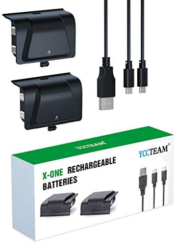 Pacas de baterias recarregáveis ​​para Xbox One, YCCTeam 2 pacote 1200 mAh Xbox One Controller Battery Pack com cabo de carregamento