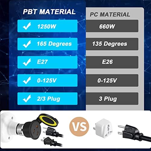 Ticoze 2 pacote 3 soquete de luz de ponta para plugue adaptador, e2