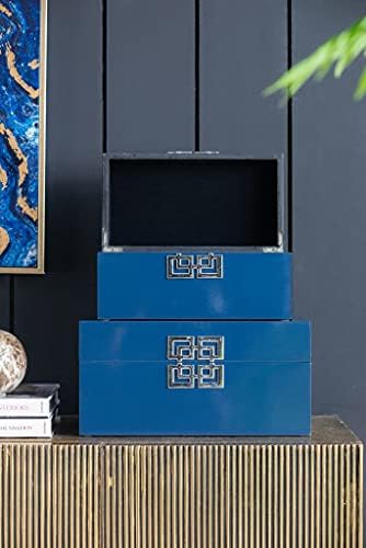 Caixas de jóias decorativas para casa A&B Organiza o conjunto moderno de estilo oriental de 2 azuis com padrões de prata