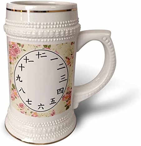 3drose Chinese Clock Face - Números Kanji - Flores rosa Pretty. - 22 onças de caneca