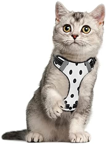 Polka Dot Cat Churness para gatos pequenos e médios, controle fácil, arreios de gatinho à prova de escape forte e ajustável com coleira