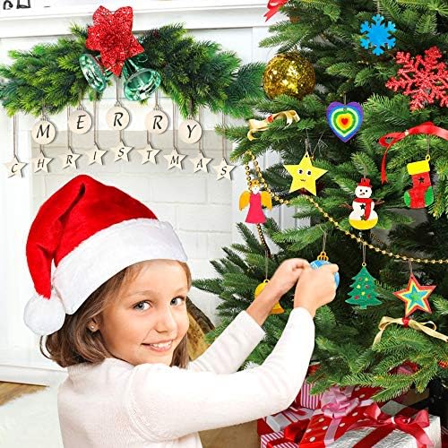 360 PCs Kit de ornamento de Natal de madeira, Shuttle Art 130 Fatias de madeira inacabadas com 13 estilos, 130 barbante de juta, 12 cores laváveis ​​marcadores, 50 sinos, artesanato de decoração de Natal para crianças e adultos