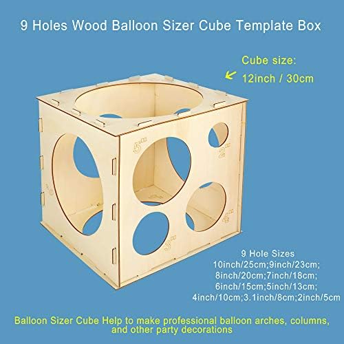Pllieay 9 tamanhos Caixa de cubo de balão de madeira dobrável para decorações de balão, arcos dos balões, colunas de balão