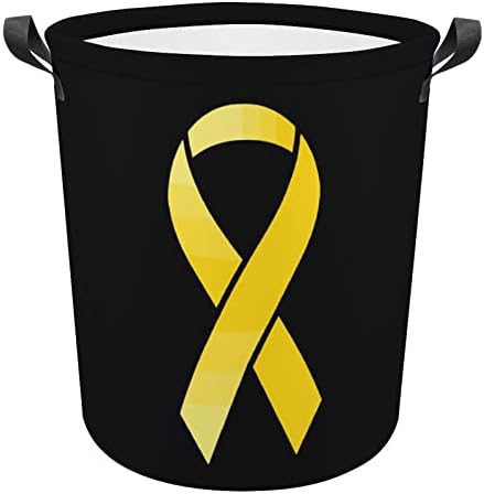 Cestas de lavanderia impressa em HIV de fita amarela com alças impermeáveis ​​e traços redondos de roupas redondas de
