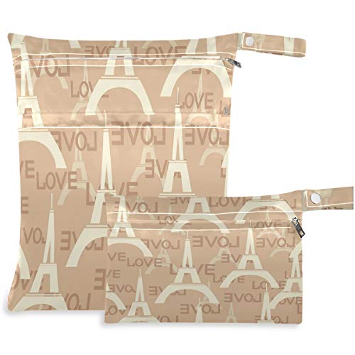 VISESUNNY Retro Eiffel Tower Love 2pcs bolsa molhada com bolsos com zíper lavandenável lavável para viajar, praia,